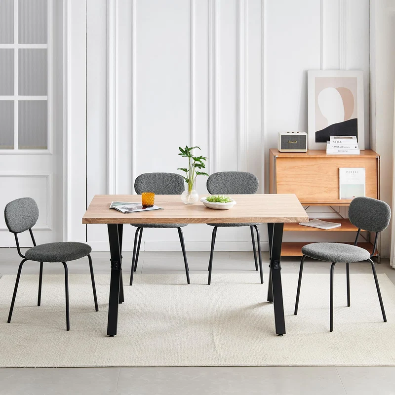 WAFTING Chaises de Salle à Manger Lot de 4, Chaise de Cuisine Empilables, avec Coussin en Tissu Teddy et Pieds Métalliques, pour la Salle à Manger, Cuisine, Salon, Chambre-Gris Foncé
