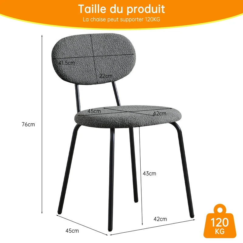 WAFTING Chaises de Salle à Manger Lot de 4, Chaise de Cuisine Empilables, avec Coussin en Tissu Teddy et Pieds Métalliques, pour la Salle à Manger, Cuisine, Salon, Chambre-Gris Foncé