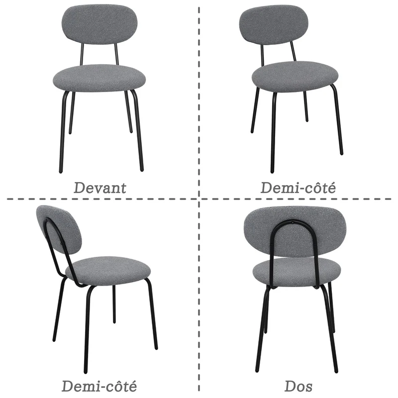 WAFTING Chaises de Salle à Manger Lot de 4, Chaise de Cuisine Empilables, avec Coussin en Tissu Teddy et Pieds Métalliques, pour la Salle à Manger, Cuisine, Salon, Chambre-Gris Foncé