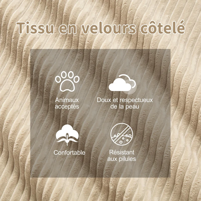Yihomfy Canapé 2 Places Modulaire Désossé, Loveseat Small Canapé avec 2 Coussins, Confortable Velours Côtelé Cloud Canapé de Salon, sans Montage (Beige, 2 Sièges)