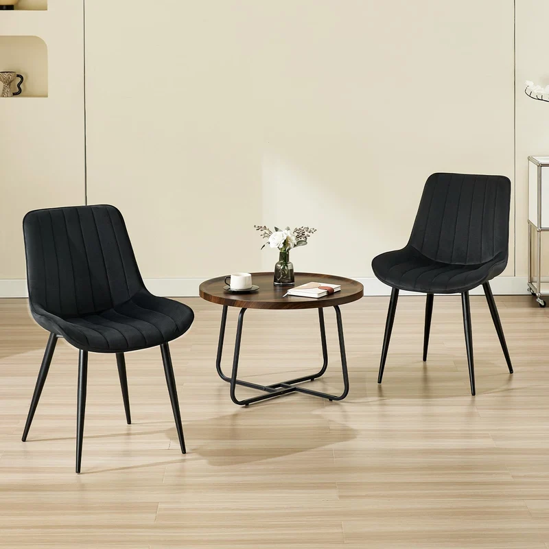JIJIAN Lot de 4 Chaises de Salle à Manger, Chaises de Cuisine, Chaise tapissée, Chaise de Salon, Design avec Dossier, Assise en Velours avec Pieds Métalliques Noirs, Noir