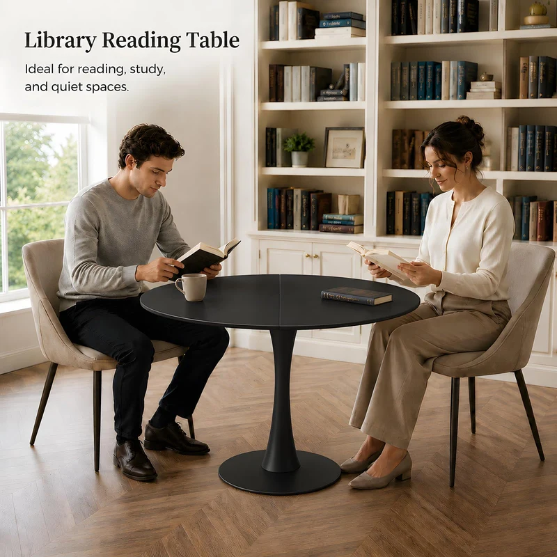 GOKHOMX Table Ronde Noire 110 cm - pour 4 à 6 Personnes, Parfaite pour la Cuisine, la Salle à Manger, Le Bistro et Les Conférences | Design Scandinave Moderne