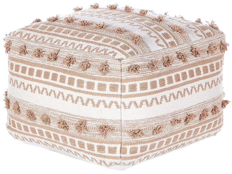Pouf Carré en Coton Beige 50 x 50 cm Remplissage à Billes Polystyrène Karaw