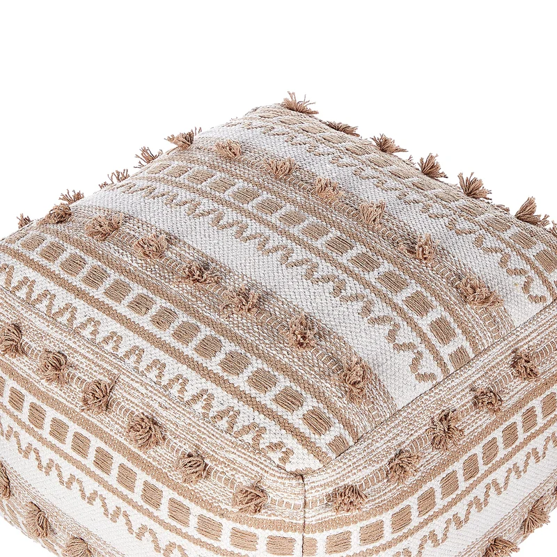 Pouf Carré en Coton Beige 50 x 50 cm Remplissage à Billes Polystyrène Karaw