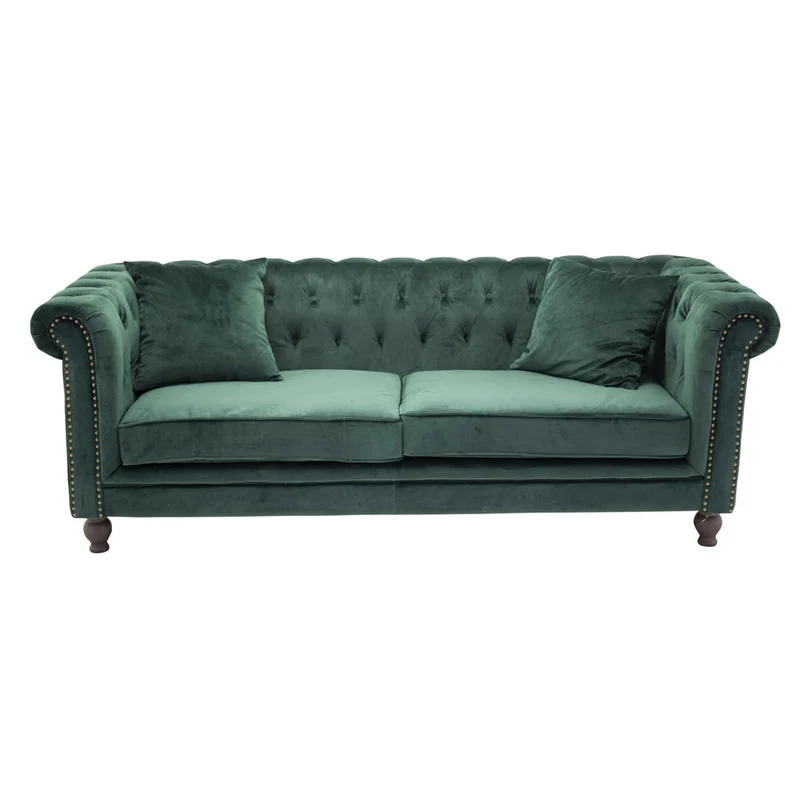 Paris Prix Canapé 3 Places en Velours Chesterfield 217cm Vert