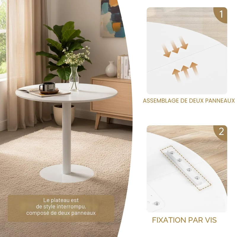 buybyroom Table Ronde Salle Manger Table a Manger Ronde Blanche für Küche, Esszimmer, Wohnzimmer und Büro für 2-4, 80cm, Blanc