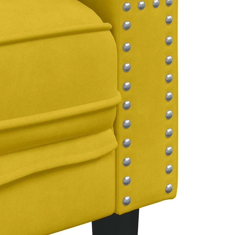 Ordellia Canapé Chesterfield 3 Places Jaune en Velours, canapé Divan Sofa Banquette, traversins Inclus, accoudoir et Dossier capitonnés, Salon séjour Maison, Structure Bois Massif