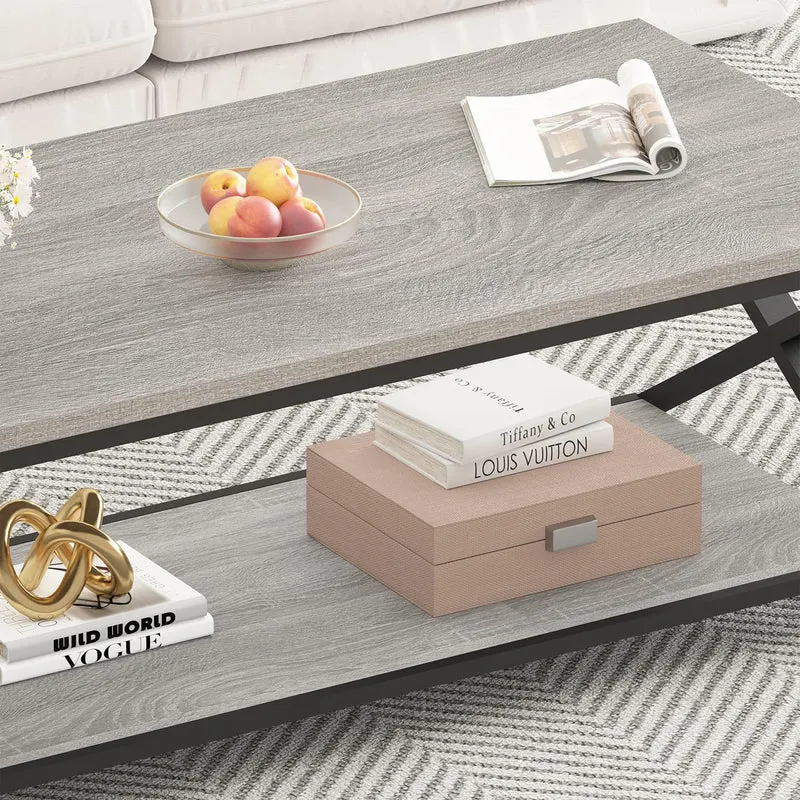 HSH Table Basse Salon Bois pour Canapé Moderne Stable Minimaliste X-Stripes avec Espace de Rangement 120 cm Chêne Gris