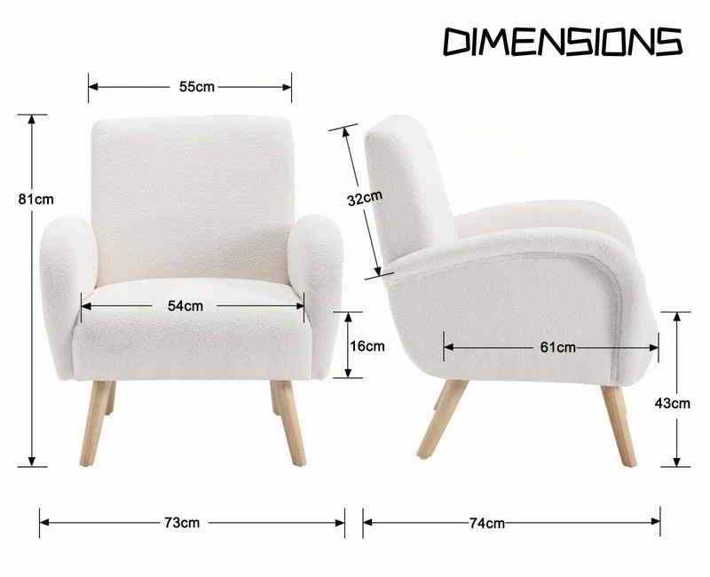 chairus Fauteuil de Loisirs en Fausse Fourrure Modern Chaise de Relaxation pour Salon Sofa de Chambre avec Pieds en Bois (Blanc)
