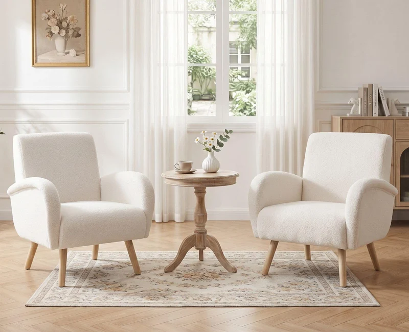 chairus Fauteuil de Loisirs en Fausse Fourrure Modern Chaise de Relaxation pour Salon Sofa de Chambre avec Pieds en Bois (Blanc)