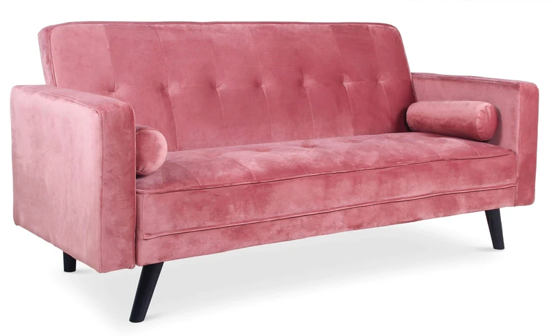 Menzzo Canapé Convertible scandinave Slow en Velours Rose – Canapé lit 3 Places Confortable – Design Moderne – L200 x P90 x H85 cm