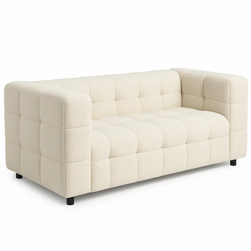 IDMarket - Canapé Droit 2 Places capitonné AMANCE en Tissu Bouclette Beige