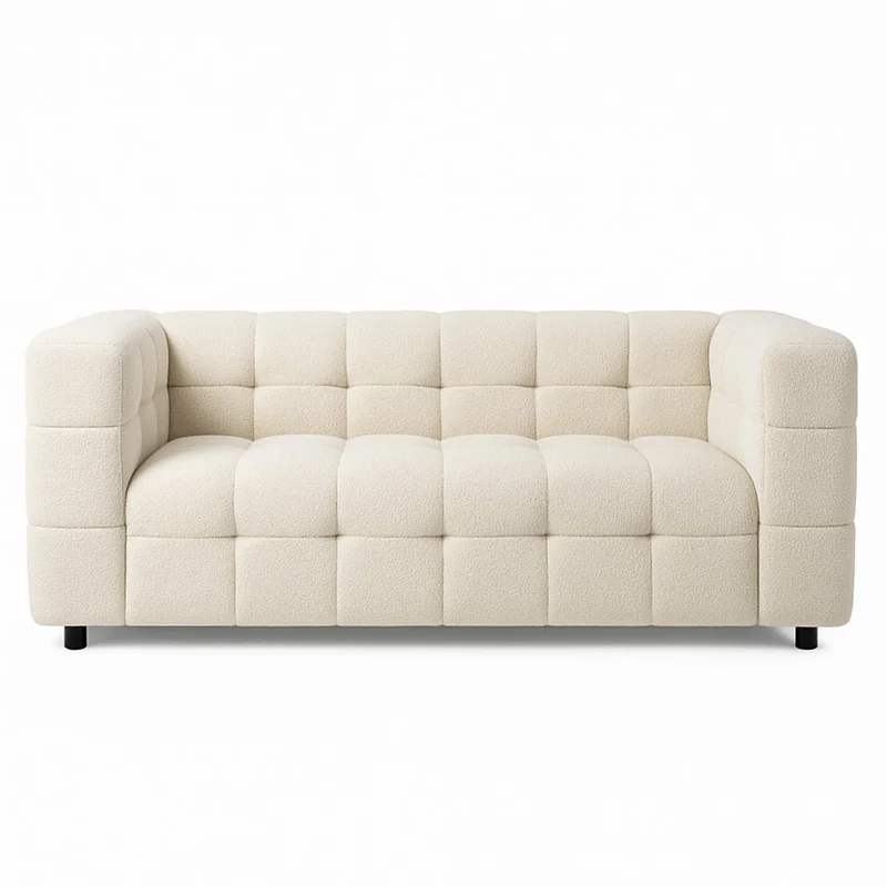 IDMarket - Canapé Droit 2 Places capitonné AMANCE en Tissu Bouclette Beige