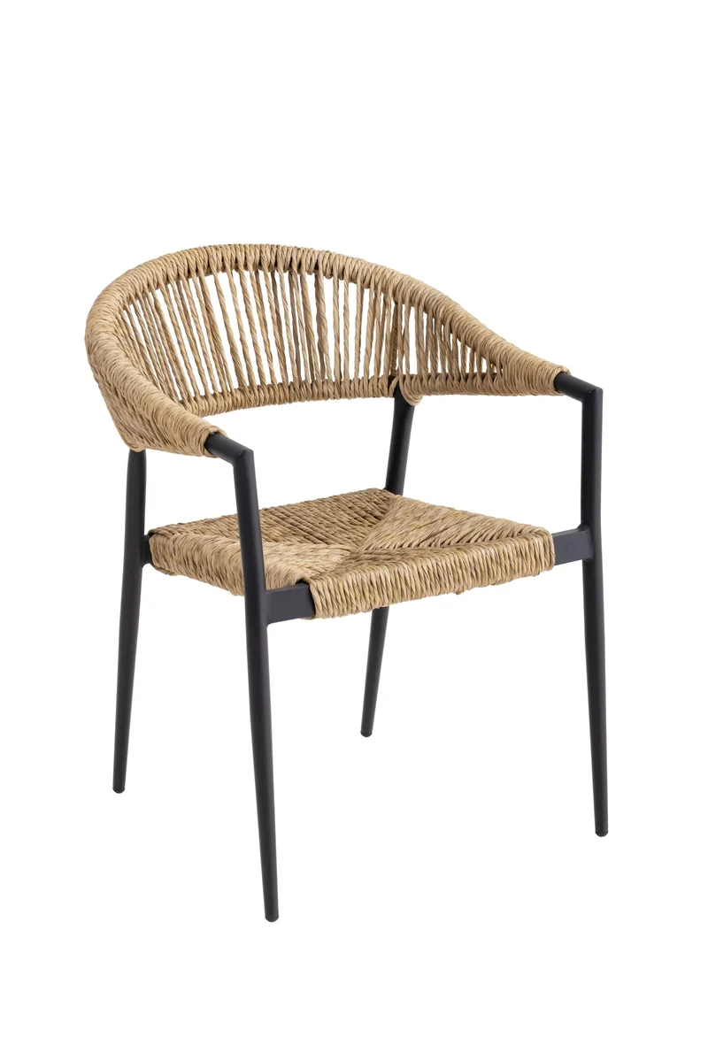 METRO Professional Fauteuil de terrasse Lario, Rotin PE/Aluminium, 57 x 64 x 79 cm, Résistant aux intempéries, avec Accoudoirs, Beige/Noir