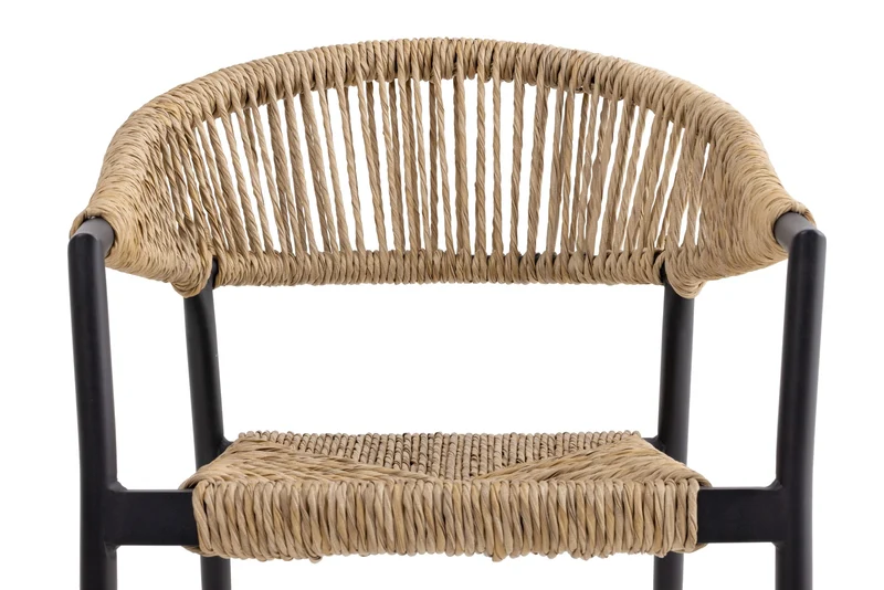 METRO Professional Fauteuil de terrasse Lario, Rotin PE/Aluminium, 57 x 64 x 79 cm, Résistant aux intempéries, avec Accoudoirs, Beige/Noir