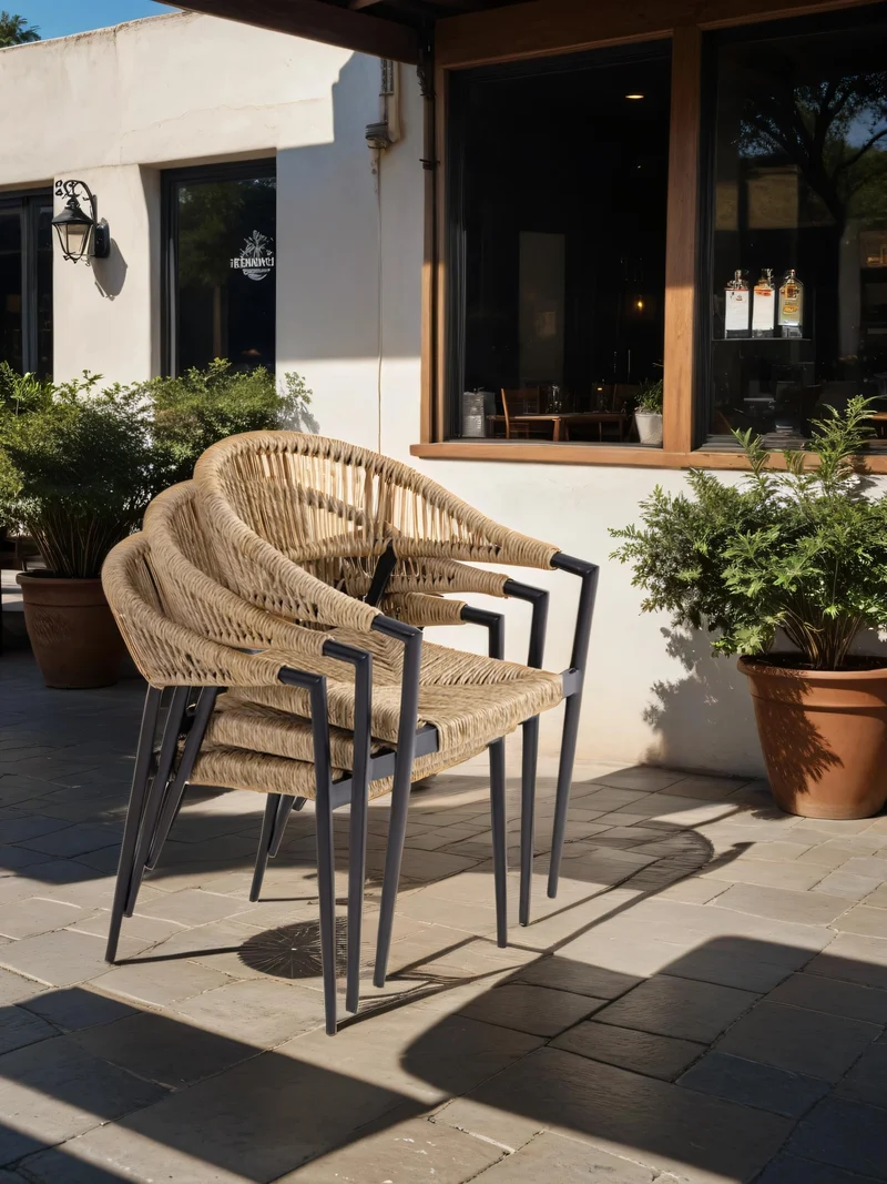 METRO Professional Fauteuil de terrasse Lario, Rotin PE/Aluminium, 57 x 64 x 79 cm, Résistant aux intempéries, avec Accoudoirs, Beige/Noir