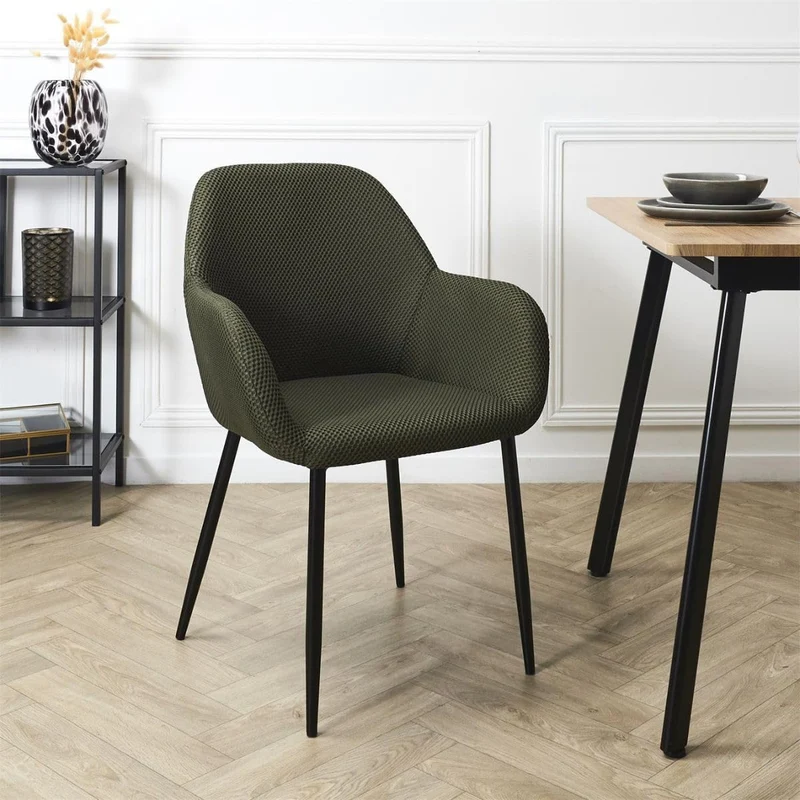 Lot de 2 fauteuils de table en tissu texturé maille 3D kaki - ELECTRON