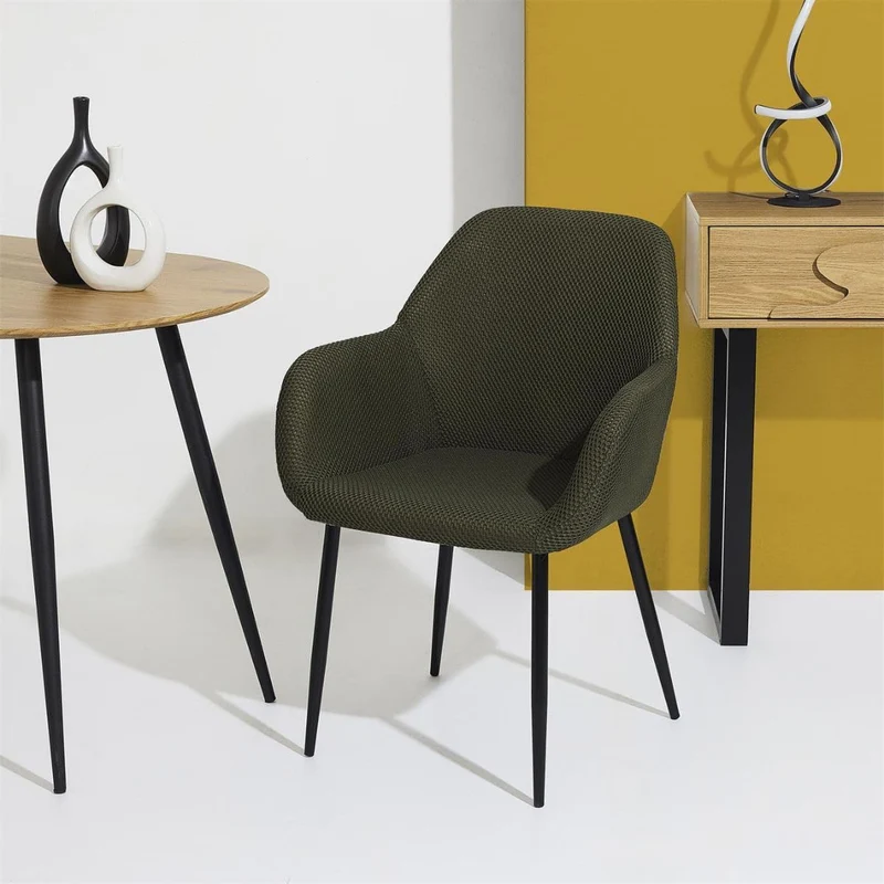 Lot de 2 fauteuils de table en tissu texturé maille 3D kaki - ELECTRON