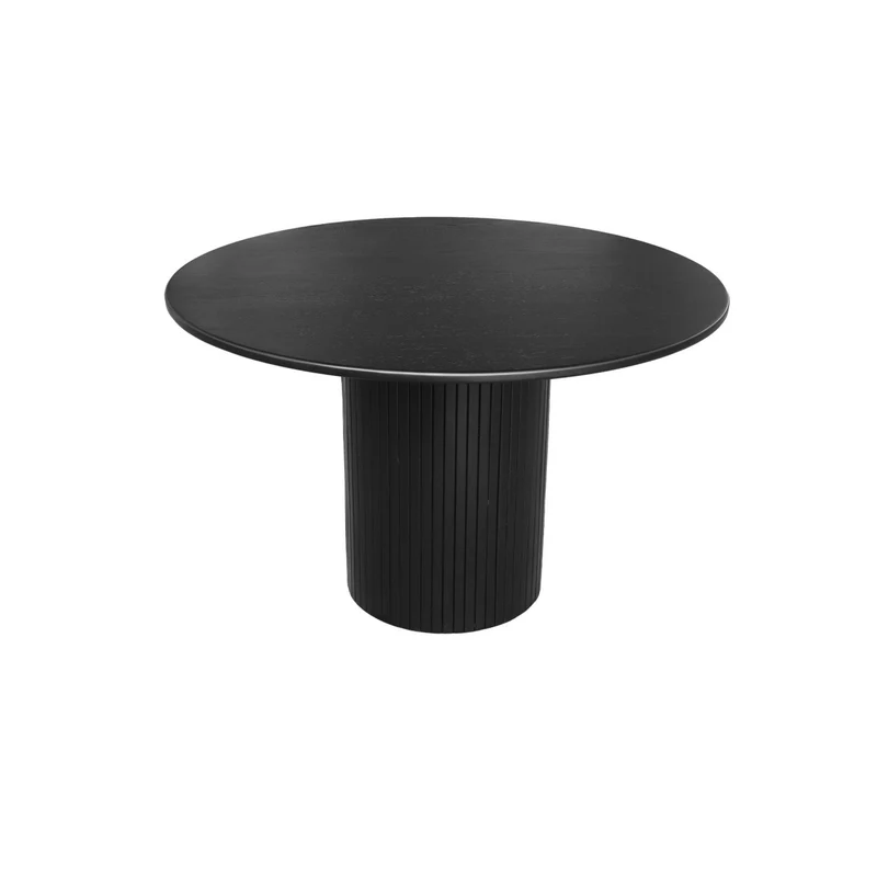 sweeek - Table à Manger Ronde Bois d'hévéa et placage chêne Noir 4 Places - Ø 115 x 73 cm - Estelle