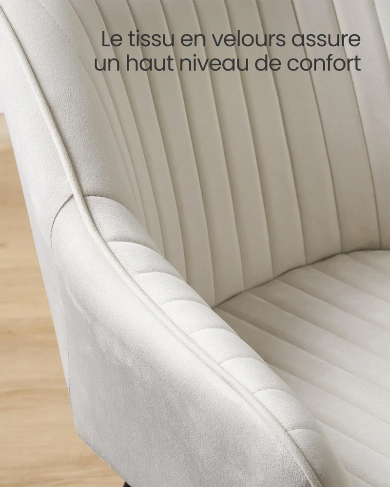 SONGMICS Chaise Salle à Manger, Chaise de Cuisine, Fauteuil en Velours, Rembourrée, avec Accoudoirs, Charge Max. 120 kg, Pieds en Métal, pour Salle à Manger, Beige Cappuccino et Noir d'Encre LDC087W01