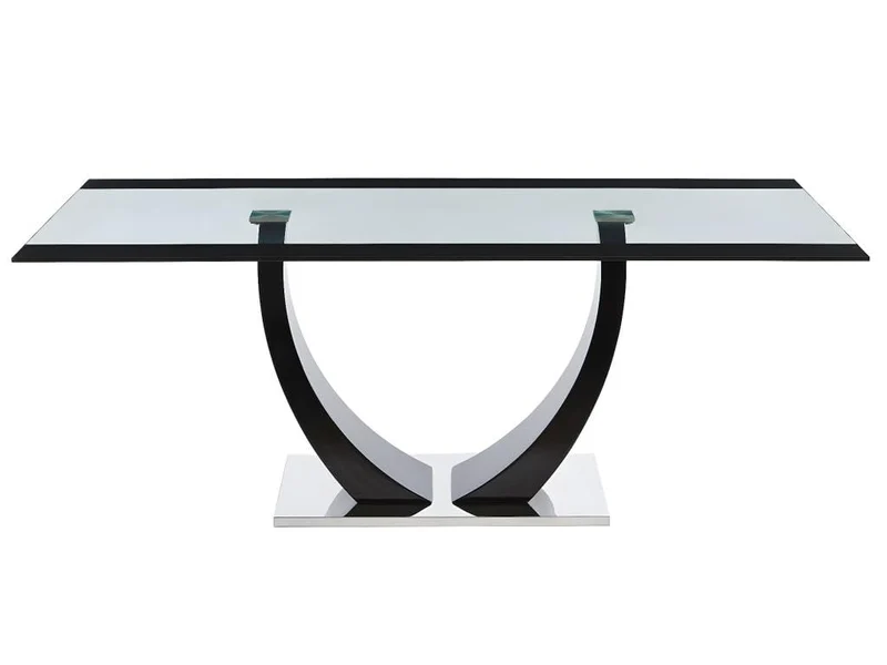 Vente-unique - Table à Manger 8 Personnes en Verre trempé, MDF et Acier Inoxydable - Noir - Mezzo II
