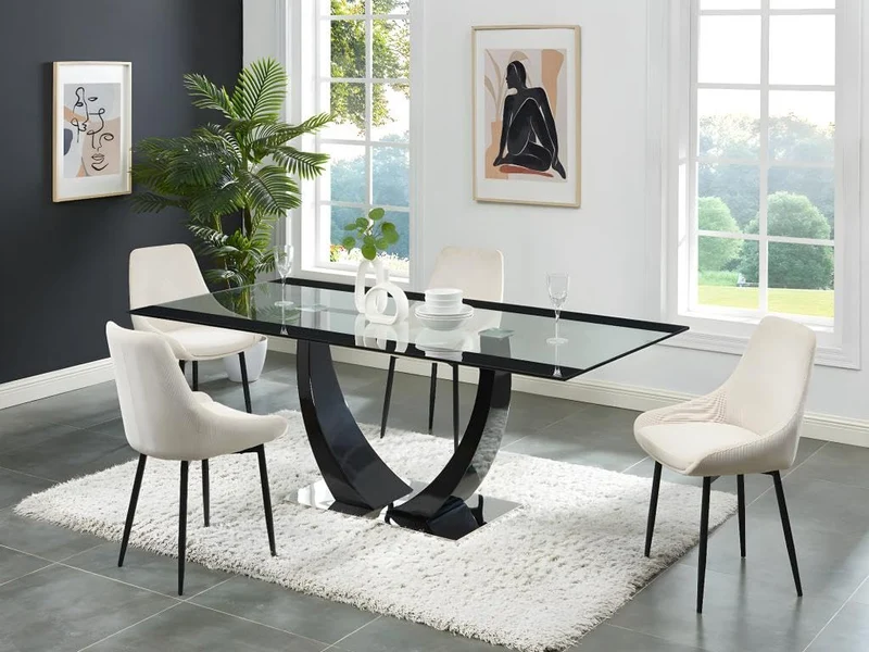 Vente-unique - Table à Manger 8 Personnes en Verre trempé, MDF et Acier Inoxydable - Noir - Mezzo II