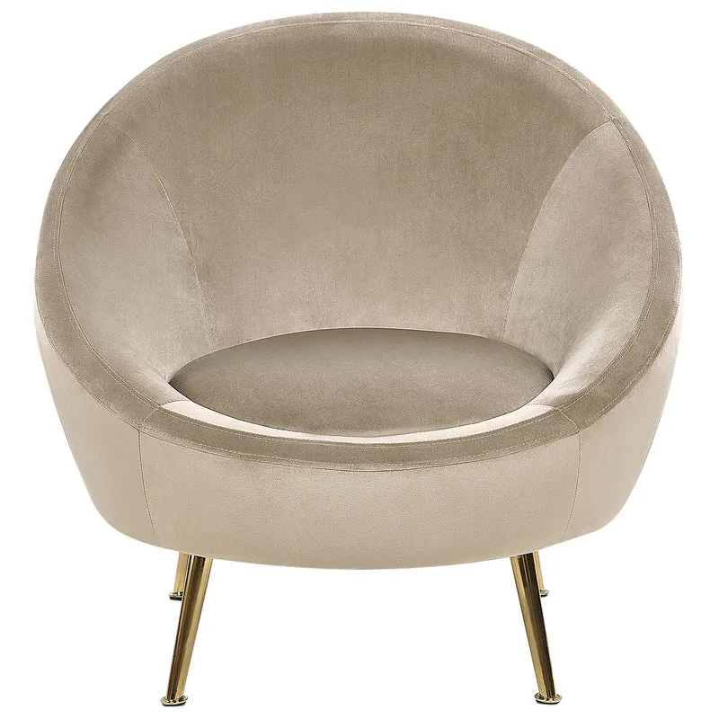 Beliani Fauteuil en Velours Taupe et Métal Forme Ronde Rembourré en Mousse Style Elégant Langa
