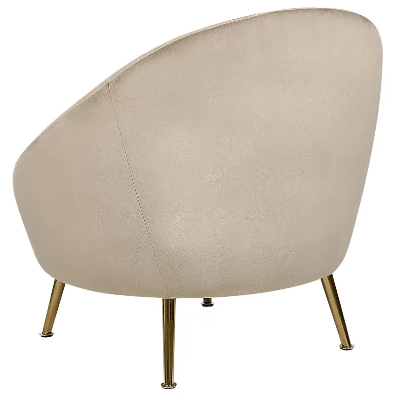 Beliani Fauteuil en Velours Taupe et Métal Forme Ronde Rembourré en Mousse Style Elégant Langa