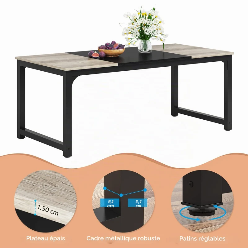 Tribesigns Table À Manger, Table De Cuisine Industrielle Rectangulaire pour 4–6, Table De Salle À Manger avec Pieds en Métal Robustes, Salon Cuisine