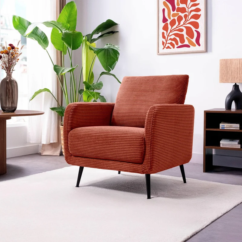 Sicaan Fauteuil Design Emma Velours Côtelé Terracotta – Fauteuil Moderne et Confortable – Assise Ergonomique Élégante pour Salon, Chambre ou Bureau – Style Contemporain Chic 71x75x81 cm