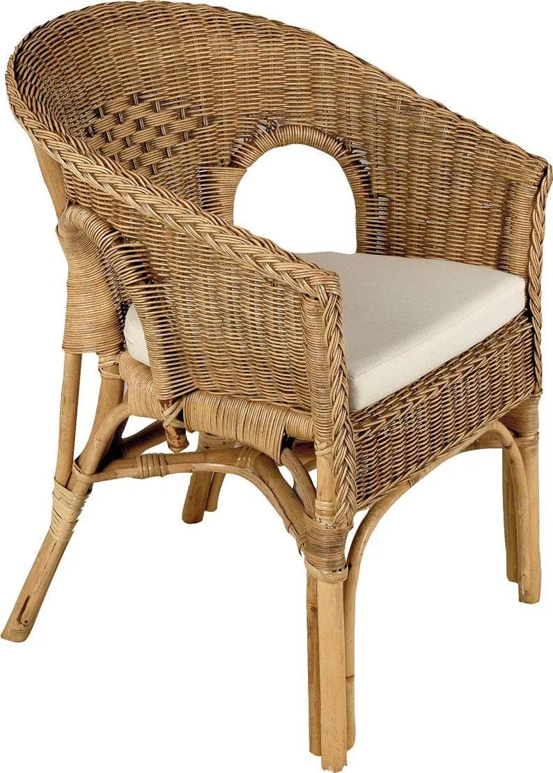 AUBRY GASPARD - Fauteuil Galep avec Coussin Rotin - Patinée Marron - 57 x 57 x 80 cm - Coussin Déhoussable Coton - Mousse Polyéther - Extérieur Compatible - Confort Élégant Artisanale