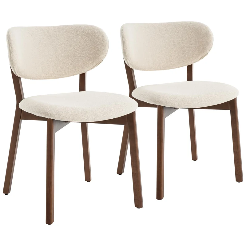 Happy Garden Lot de 2 chaises Aura en Bois foncé et Tissu Boucle Beige, Rembourrage Mousse, Pieds en Acier