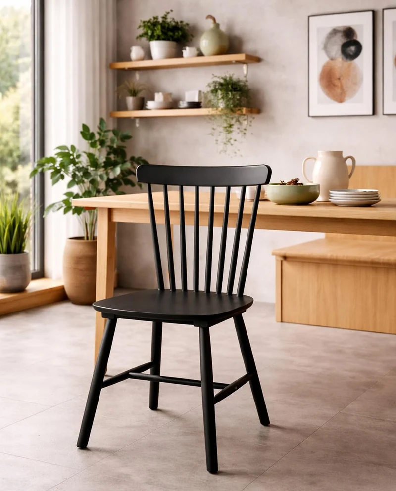 KAYELLES Lot de 2 Chaises à Barreaux Style Windsor Bistrot Vintage en Bois Massif d’Hévéa Mona Noir