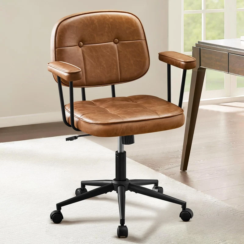 Hellove Chaise de Bureau avec roulettes, Fauteuil de Bureau en Cuir PU Hauteur Réglable, Siège Roulante Pivotante à Dossier pour Salon et Chambre à Coucher, Marron
