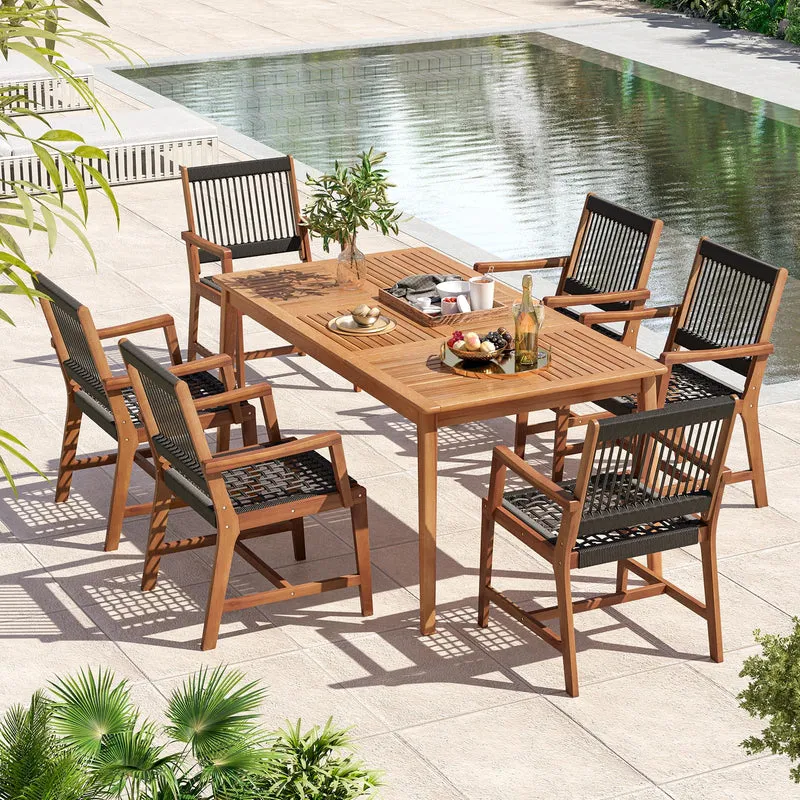 GOPLUS Lot de 2 Chaises Jardins Bois d'Acacia, Tissées en Corde, 2 Pcs Fauteuils d’Extérieur pour Terrasse, Jardin, Arrière-Cour, Charge 160KG,64 x 57 x 90 cm