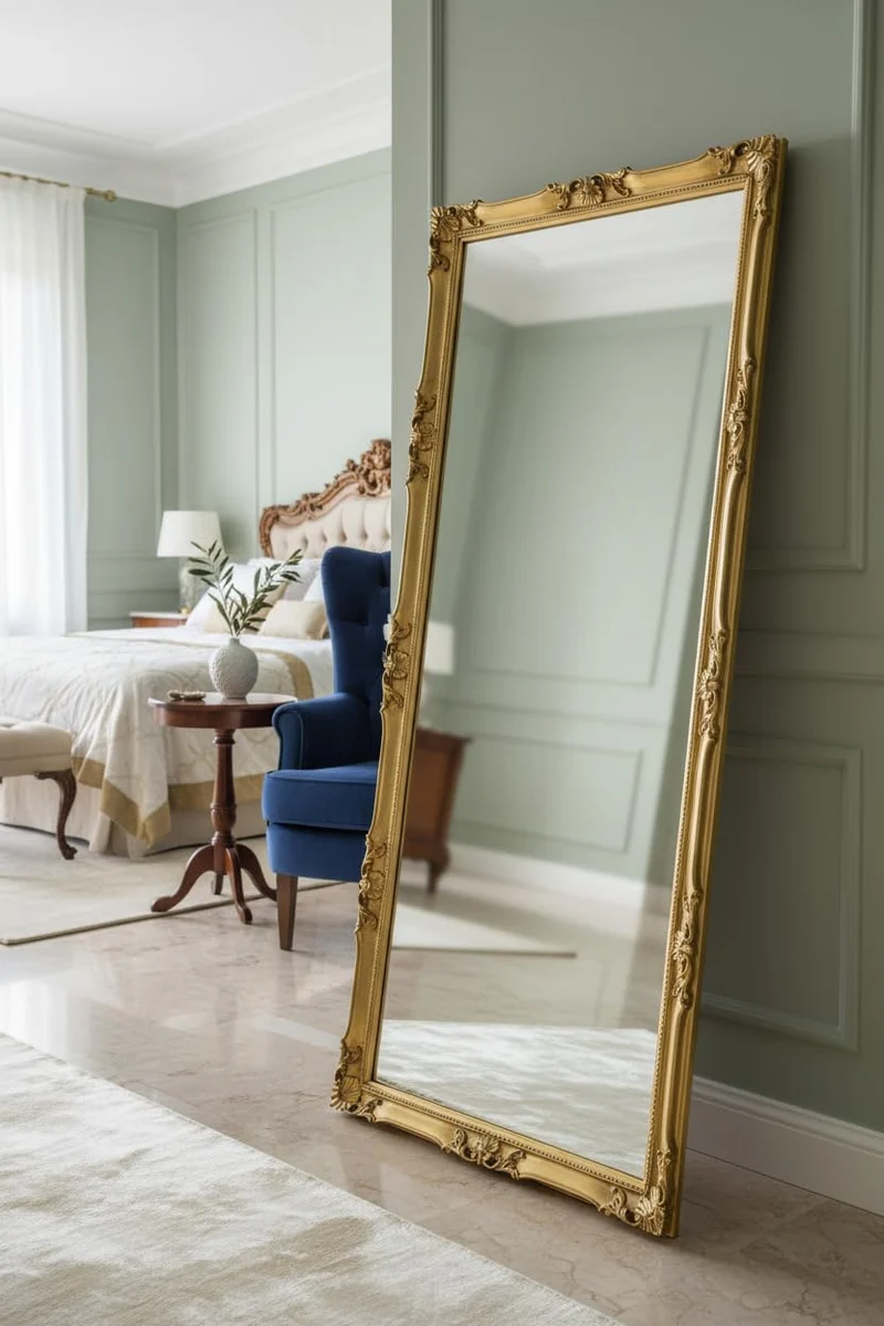 MO.WA Miroir Mural Classique 82x182, Grand Cadre Baroque Feuille d'or, Miroirs Bois, Pleine Longueur, Miroir Long Cadre Baroque, Miroir Classique, Made in Italy