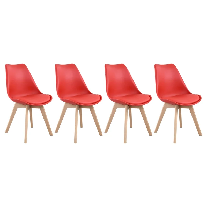 Happy Garden Lot de 4 chaises de Salle à Manger Style scandinaves Nora Rouges avec Coussin, chaises de Cuisine, chaises rembourrées, Pieds en Bois de hêtre Massif