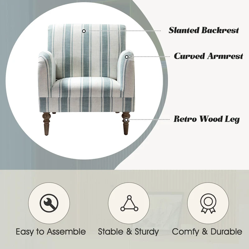 HULALA HOME Fauteuil, Fauteuil, Chaise rembourrée Confortable avec Pieds en Bois Massif, Chaise Longue pour Salon et Chambre à Coucher (Blue)