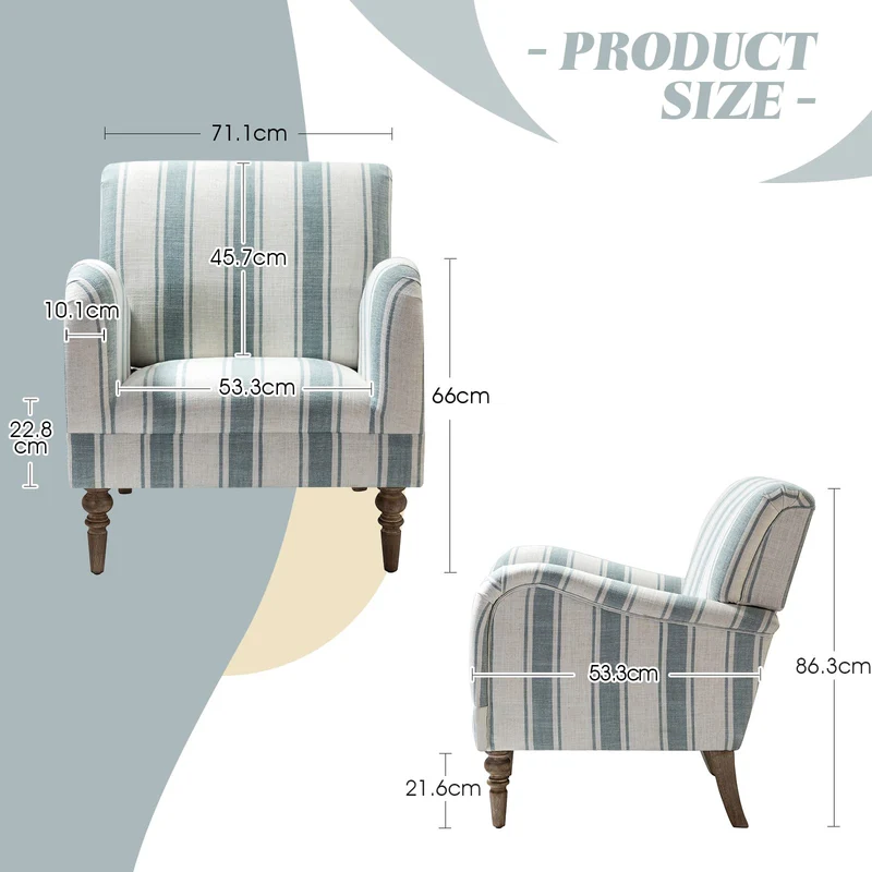 HULALA HOME Fauteuil, Fauteuil, Chaise rembourrée Confortable avec Pieds en Bois Massif, Chaise Longue pour Salon et Chambre à Coucher (Blue)