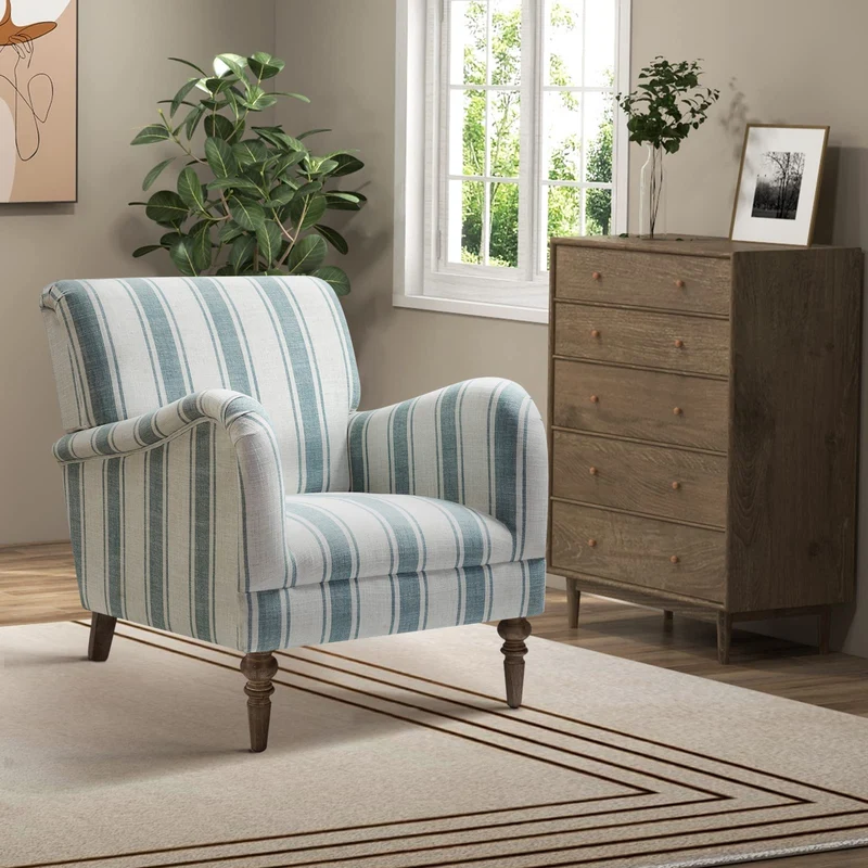 HULALA HOME Fauteuil, Fauteuil, Chaise rembourrée Confortable avec Pieds en Bois Massif, Chaise Longue pour Salon et Chambre à Coucher (Blue)