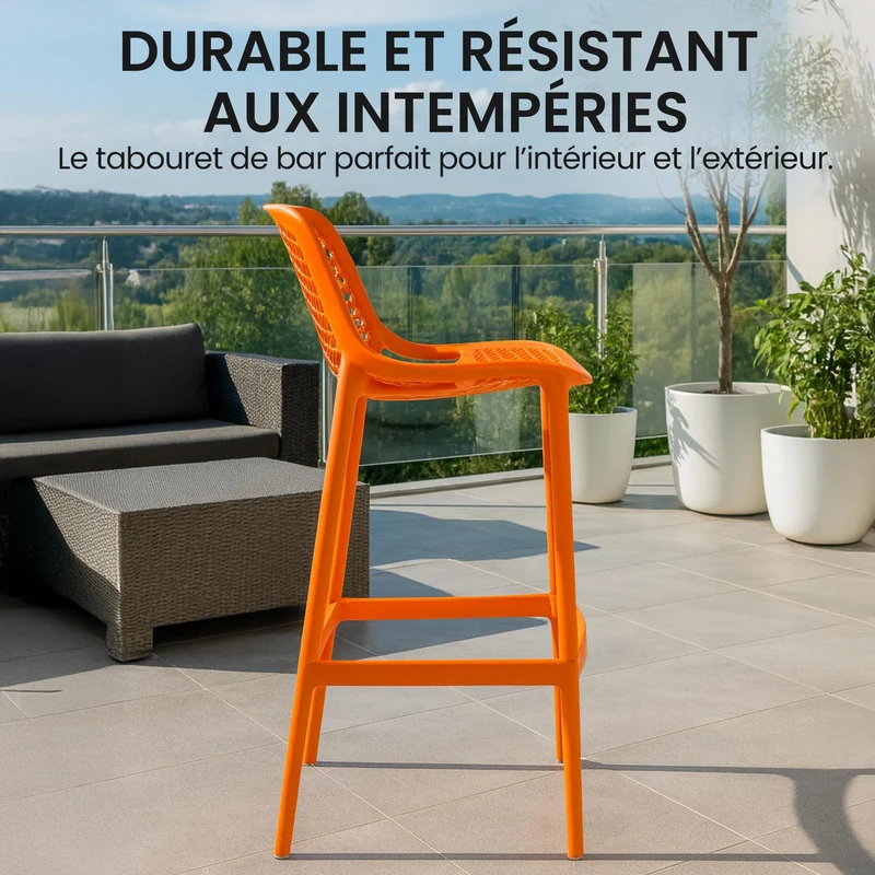 CLP Lot de 2 tabourets de Bar Jardin Air, chaises de Jardin Dossier, tabourets de comptoir résistants aux intempéries, UV, polypropylène, Couleur:Orange