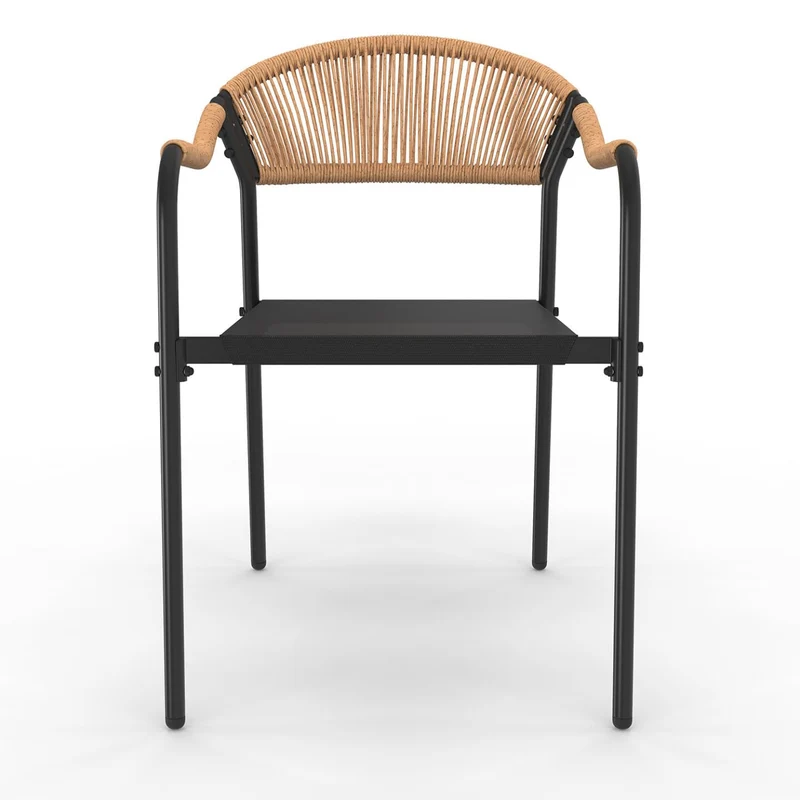 IDMarket - Lot de 4 chaises de Jardin Madeira métal, Cordage et textilène Noir et rotin Clair