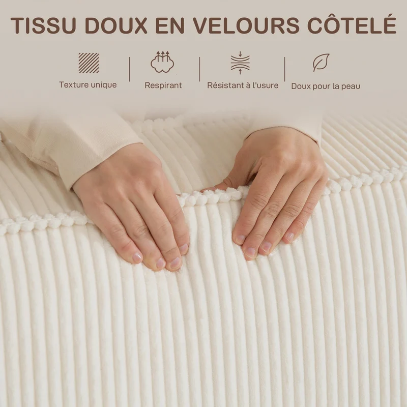 HOMCOM Canapé 3 Places en Velours côtelé 230 cm, canapé Moderne avec Assise et accoudoirs rembourrées, entièrement compressé Pas de Montage nécessaire, pour Salon, Chambre, Bureau, Beige