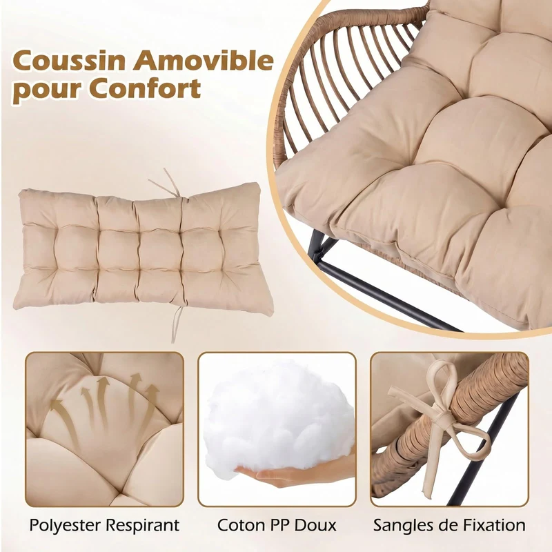 COSTWAY Fauteuil de Jardin en Rotin PE, Charge 180 kg, Chaise de Jardin avec Coussin Amovible, Cadre en Métal, Dossier Incliné, Fauteuil Exterieur pour Piscine Porche Balcon, 84 x 68 x 87 cm (Brun,1)
