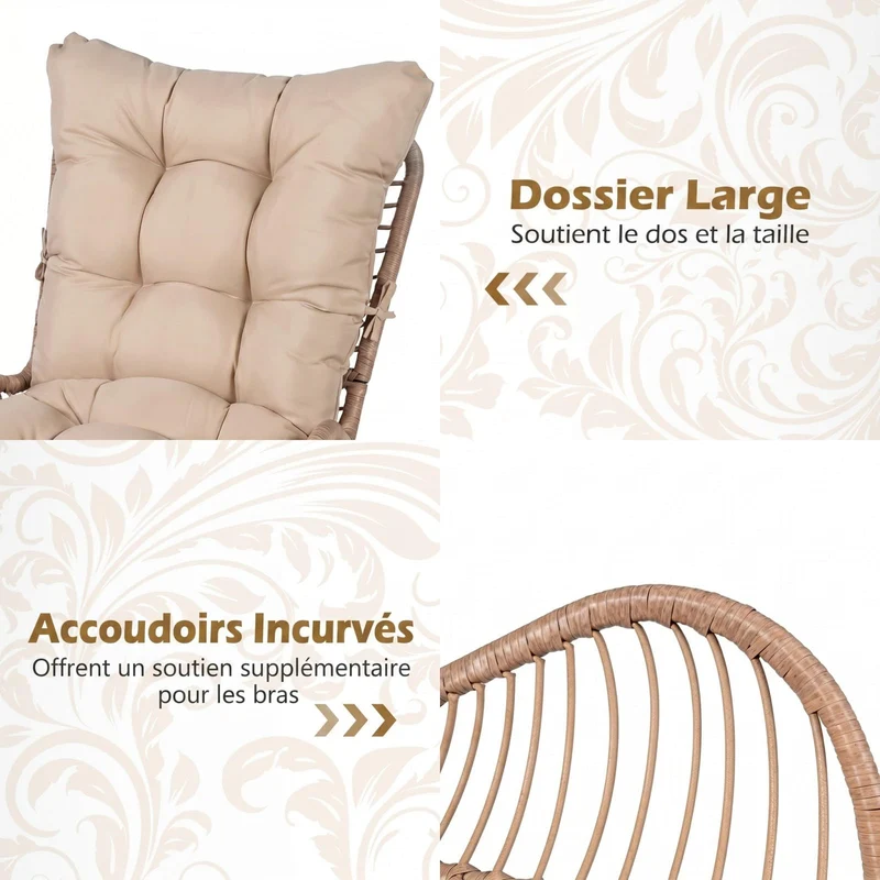 COSTWAY Fauteuil de Jardin en Rotin PE, Charge 180 kg, Chaise de Jardin avec Coussin Amovible, Cadre en Métal, Dossier Incliné, Fauteuil Exterieur pour Piscine Porche Balcon, 84 x 68 x 87 cm (Brun,1)
