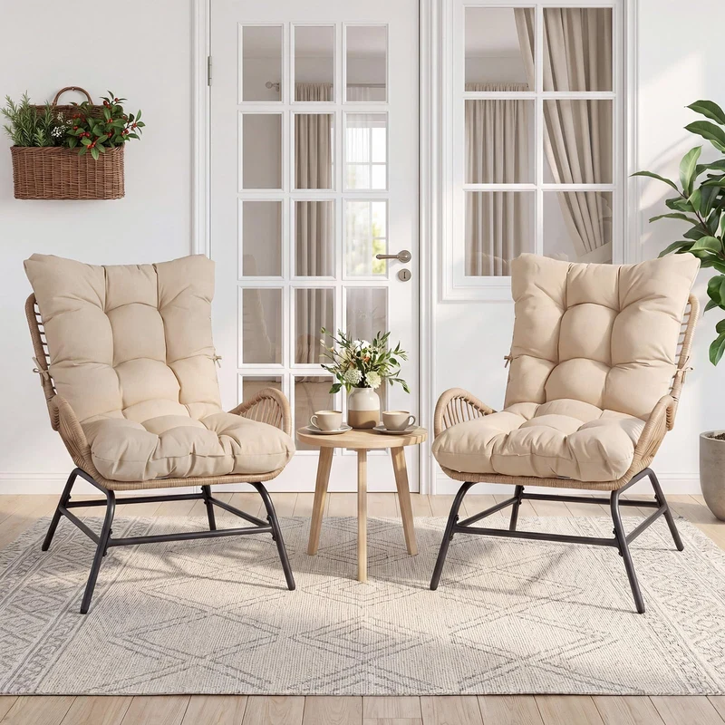 COSTWAY Fauteuil de Jardin en Rotin PE, Charge 180 kg, Chaise de Jardin avec Coussin Amovible, Cadre en Métal, Dossier Incliné, Fauteuil Exterieur pour Piscine Porche Balcon, 84 x 68 x 87 cm (Brun,1)