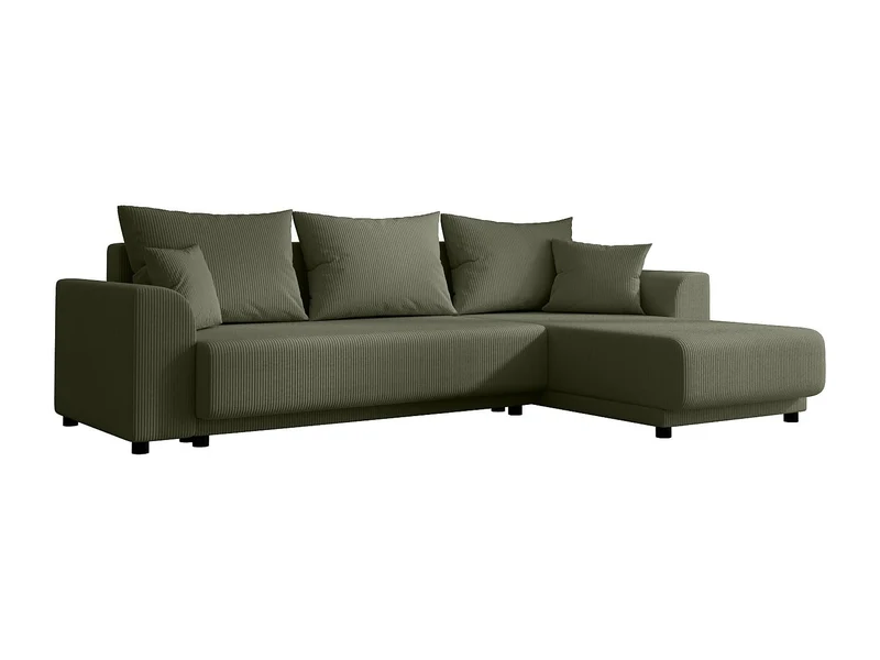 Vente-unique - Canapé d'angle Convertible et réversible en Velours côtelé Vert Kaki NESSARO