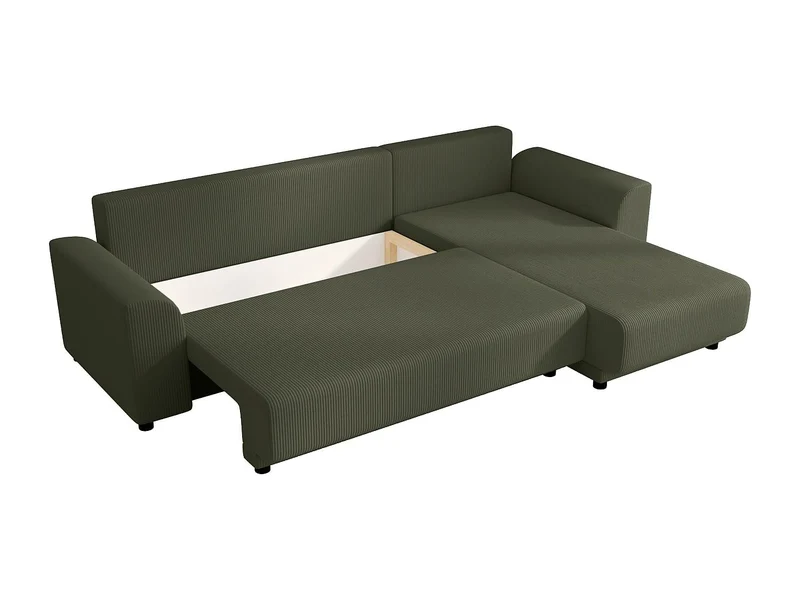Vente-unique - Canapé d'angle Convertible et réversible en Velours côtelé Vert Kaki NESSARO