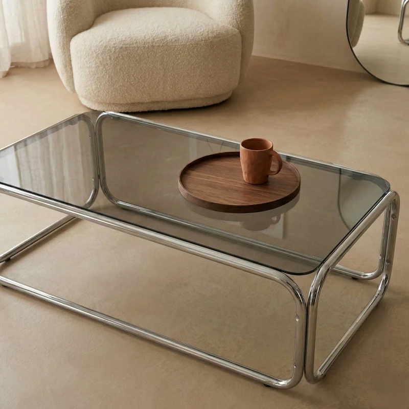Oviala Table Basse rectangulaire L110 cm en métal et Verre trempé Noir