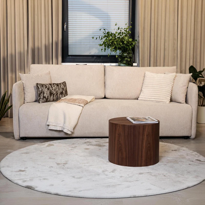 Mobilier-Deco CELSY - Canapé 3 Places Convertible avec Coffre en Tissu Beige